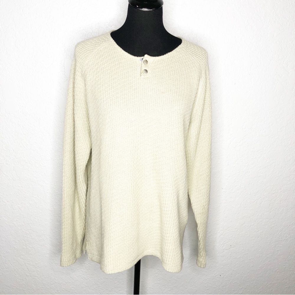 Carbon 2 Cobalt cream tan henley sweater size Large